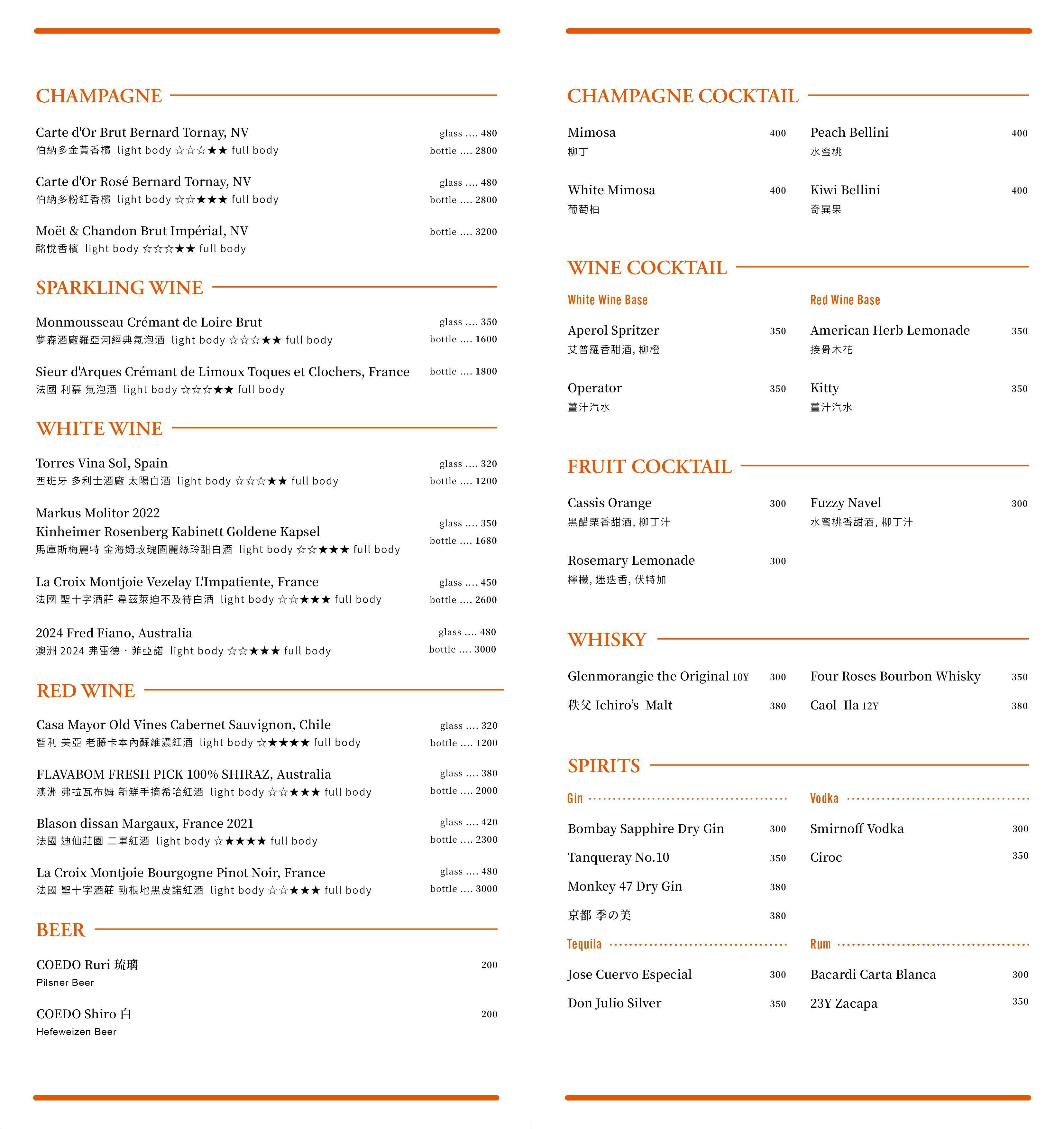 Mercer Brunch Taiwan酒精飲品 Mercer Brunch Taiwan酒精飲品